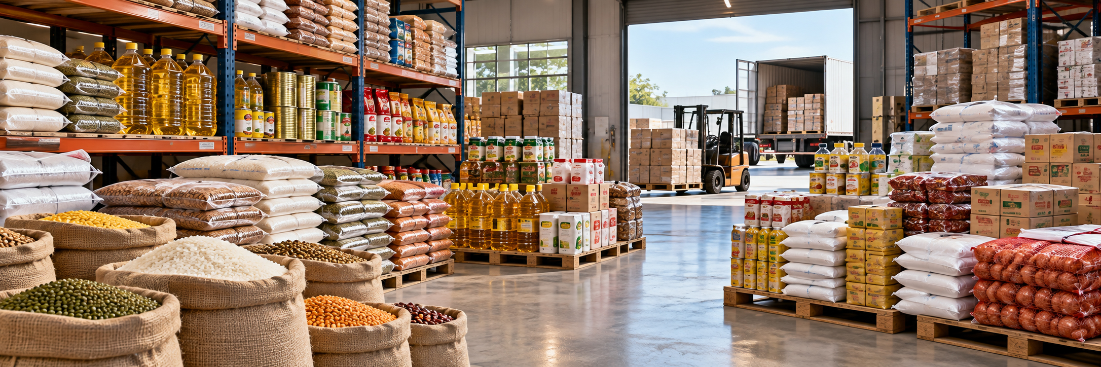 Rice, pulses and spices in bulk sacks