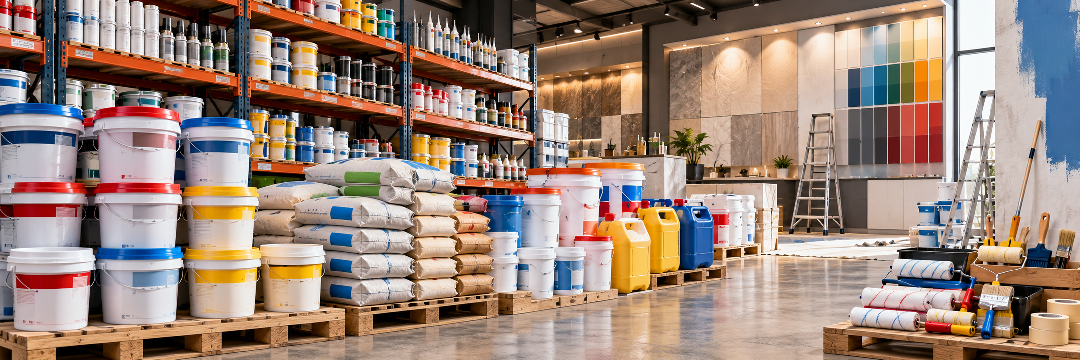 Paint tins, rollers and adhesive products