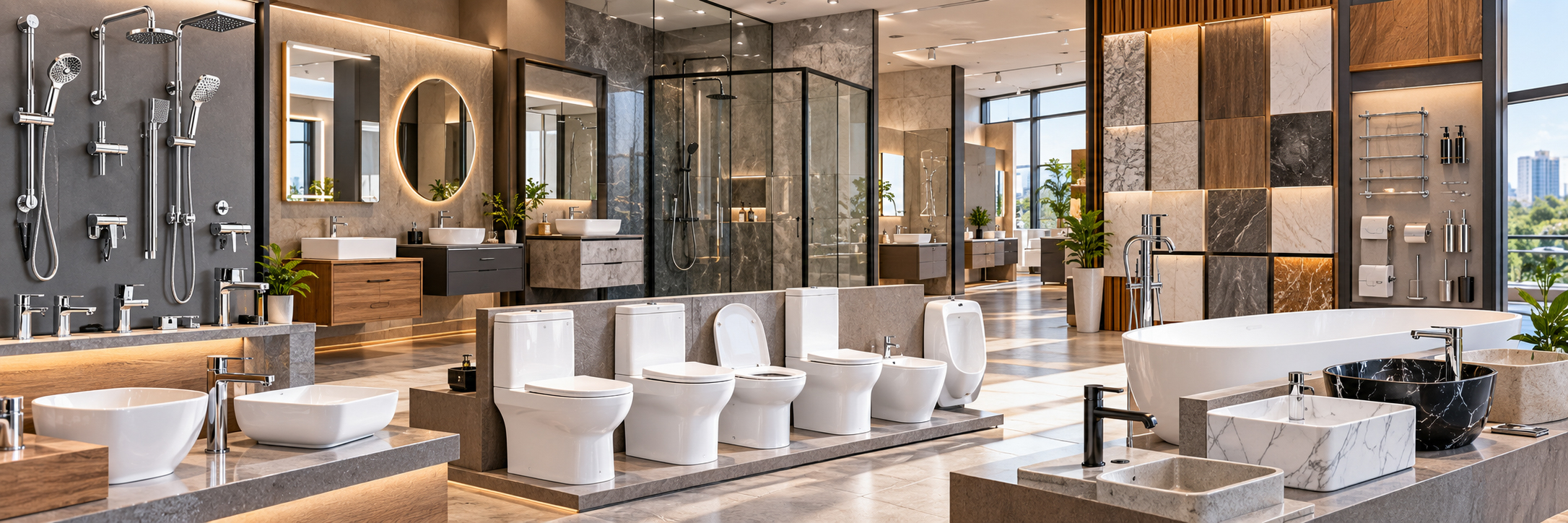 Modern bathroom with basin, WC and chrome fittings