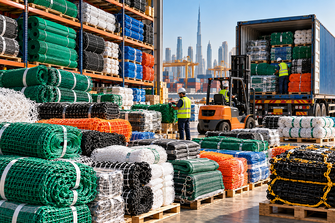 Forklifts moving pallets at a warehouse loading dock