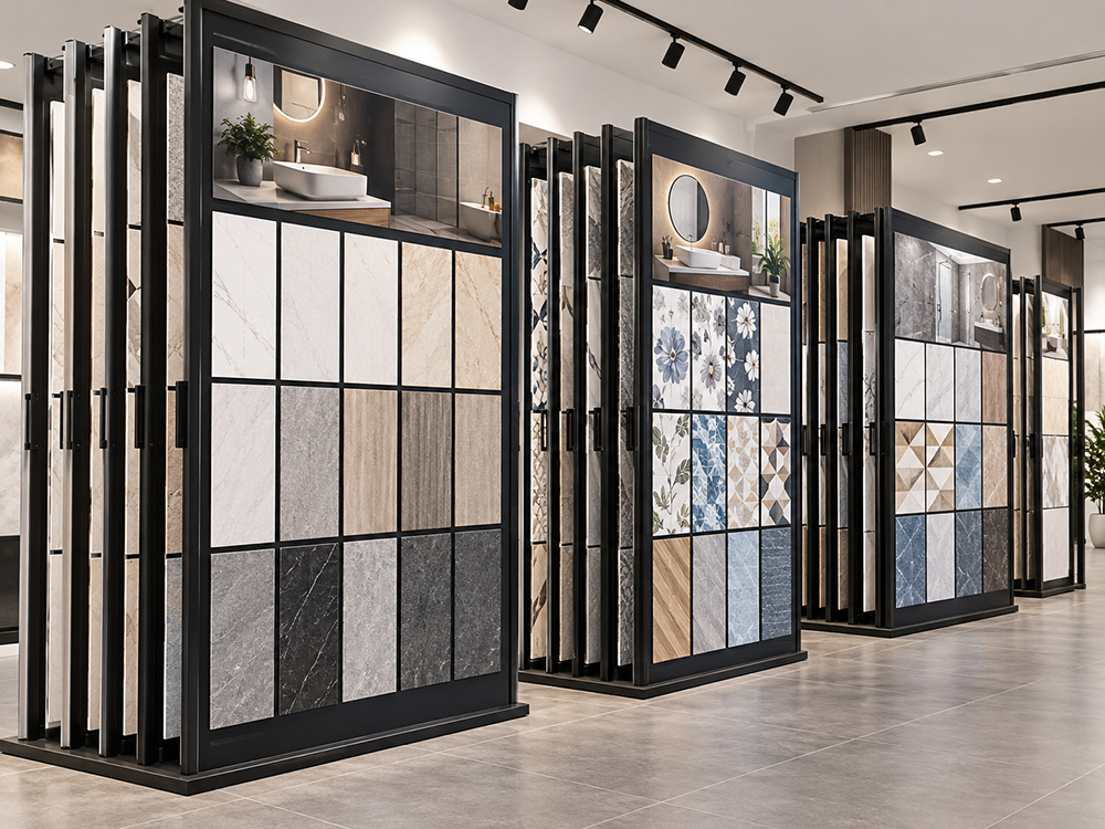 Ceramic wall tiles on a feature wall