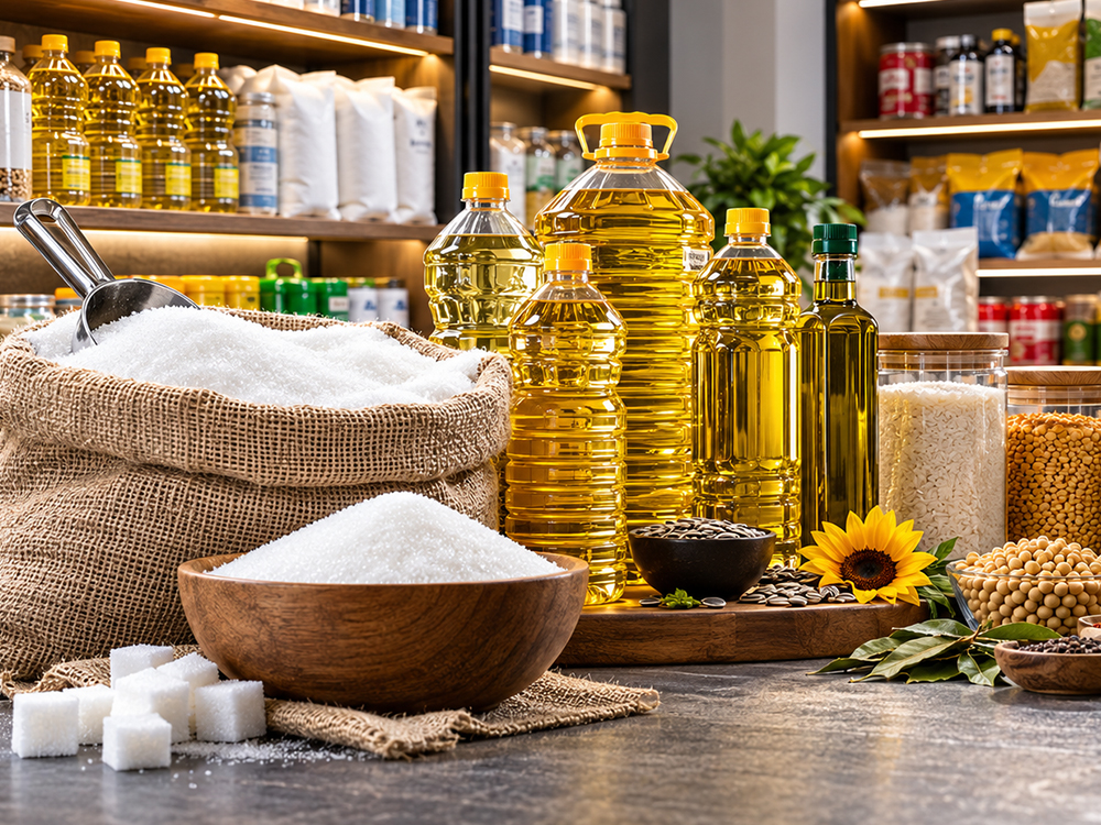 Bulk food staples in sacks