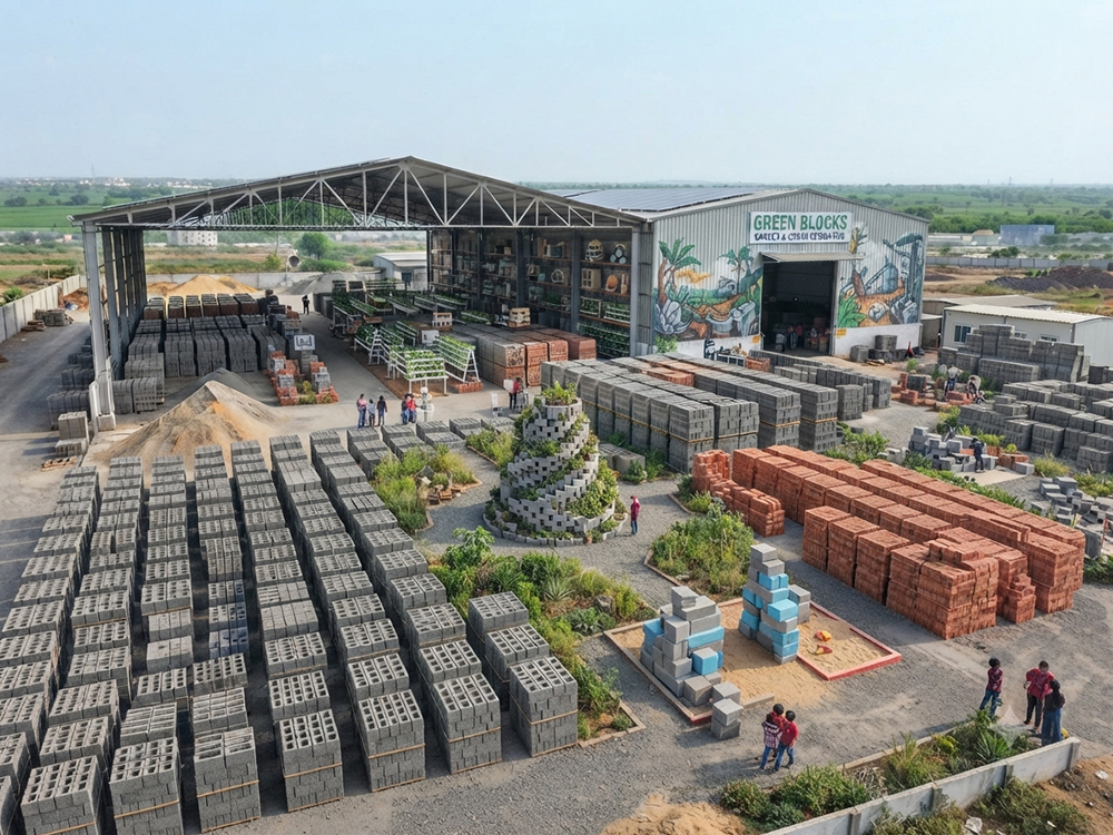 Stacked clay bricks ready for construction