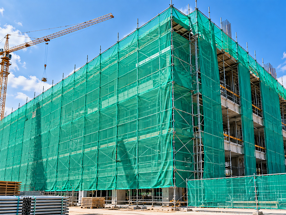 Safety netting on a construction scaffold