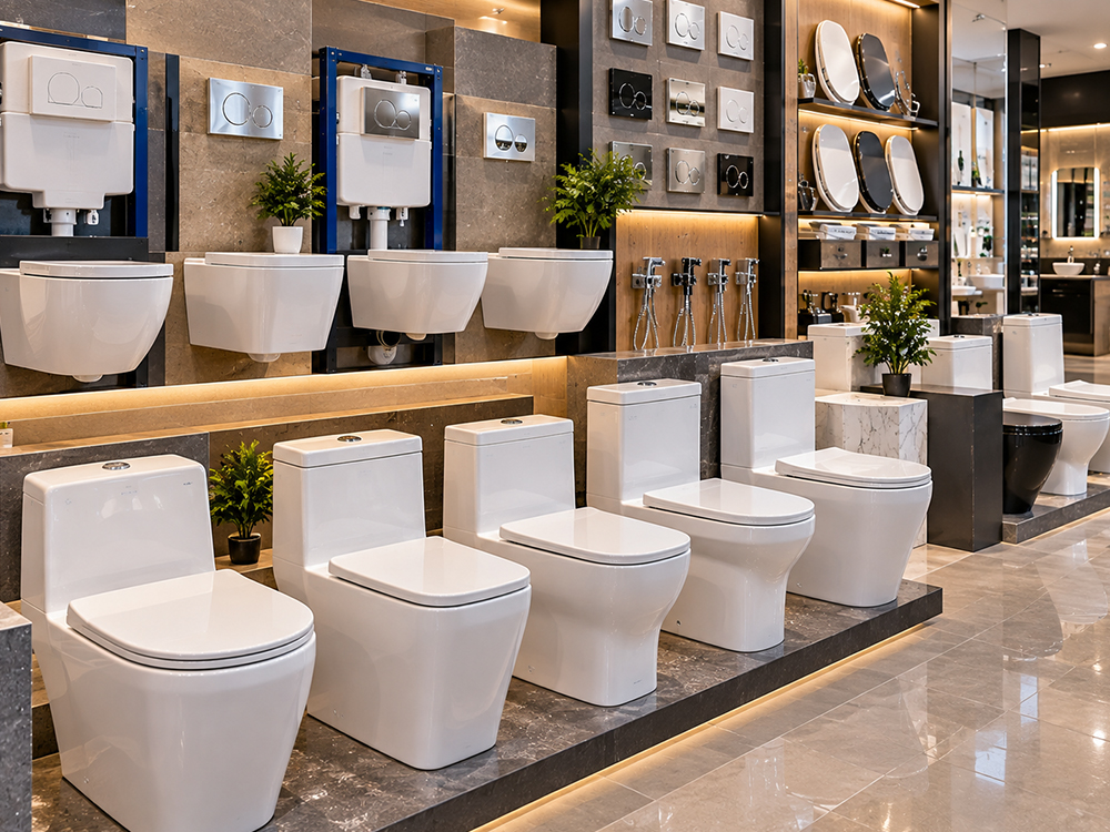 Wall-hung water closet in a modern bathroom